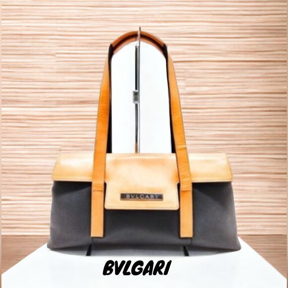 BVLGARI SHOULDER SATCHEL HANDBAG LEATHER CANVAS - Picture 2 of 5